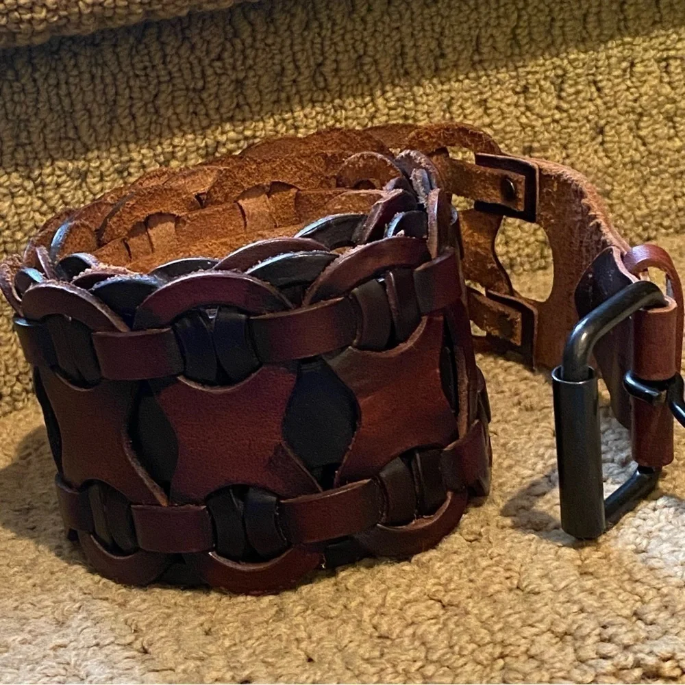Women Brown Thick Genuine Leather Belt Size Large